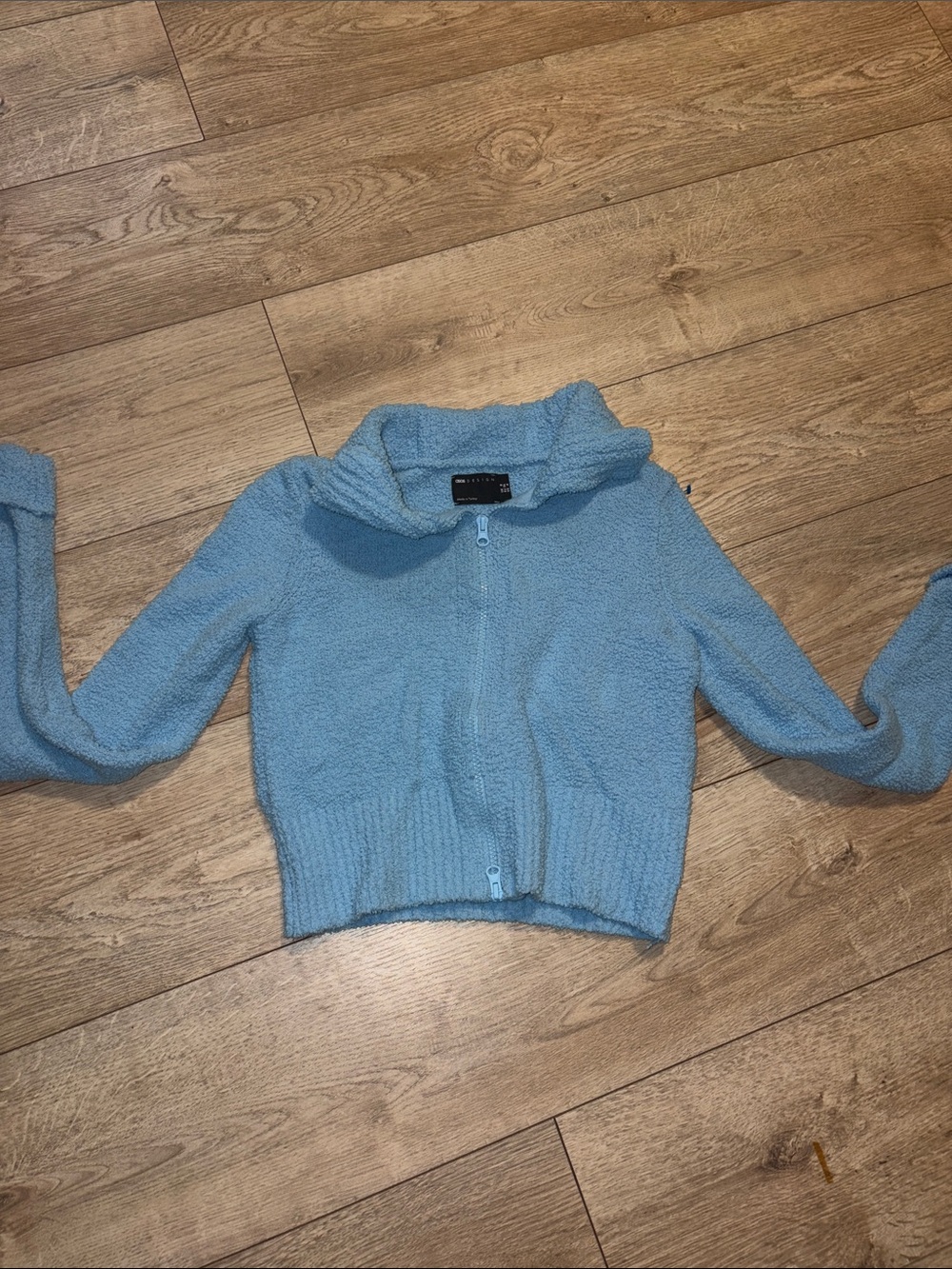 ASOS Sky Blue Plush Funnel Collar Zip Cardigan